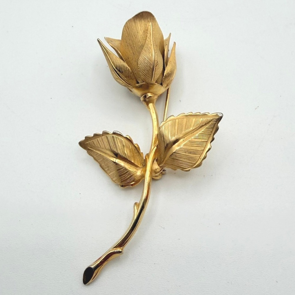 Rose Brooch Women OS Gold Excellent Vintage Textured Floral Pin Feminine Vintage